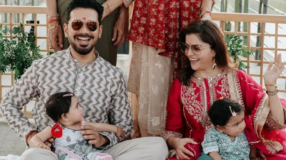Rubina Dilaik- Abhinav Shukla Share A Glimpse Of Daughters' Edhaa and Jeeva's Mundan Ceremony Abhinav Shukla and Rubina Dilaik with kids
