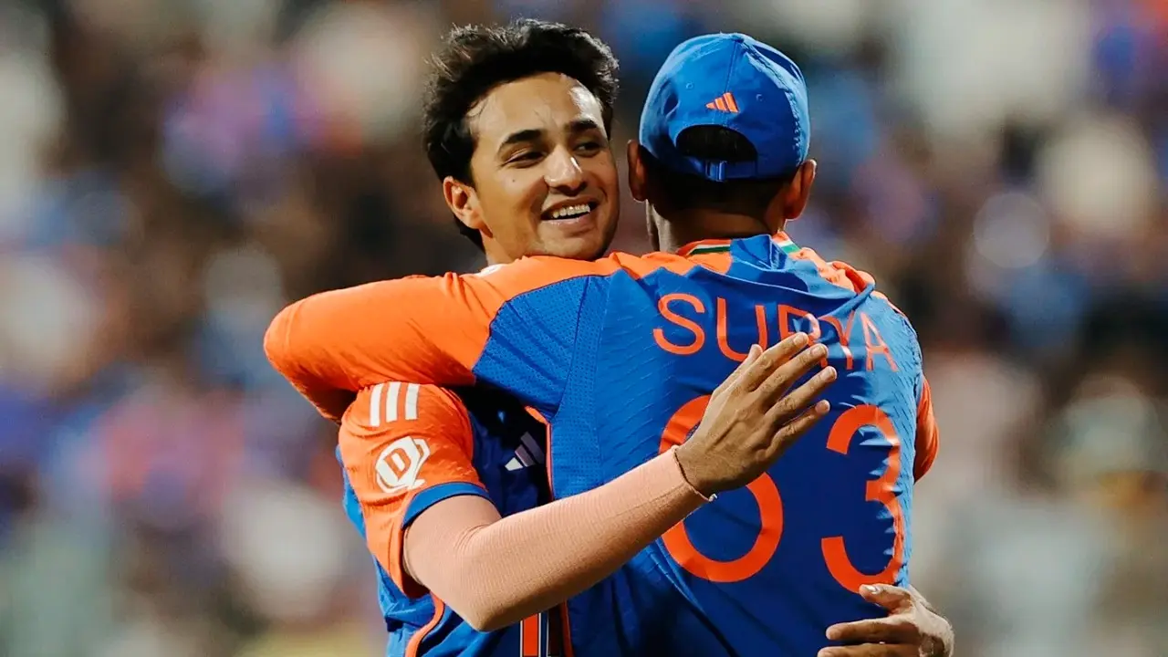 Abhishek Sharma celebrates with Suryakumar Yadav