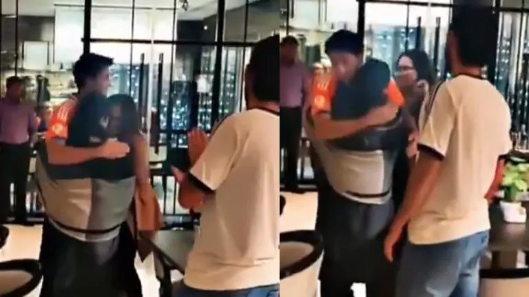 Abhishek Sharma hugs his mother and sister after record-breaking century in Wankhede