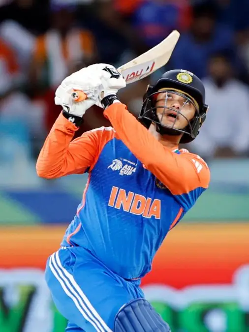  Abhishek Sharma plays a shot during the match against Sri Lanka