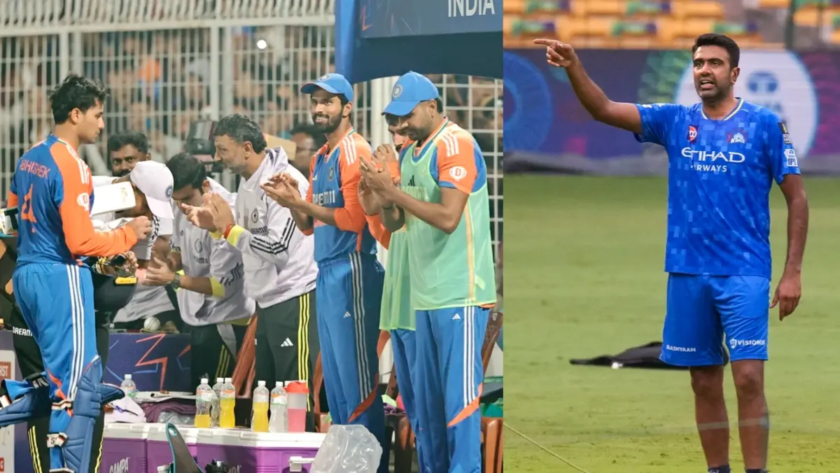 Abhishek Sharma, Sitanshu Kotak, Washington Sundar, Harshit Rana and Ravichandran Ashwin