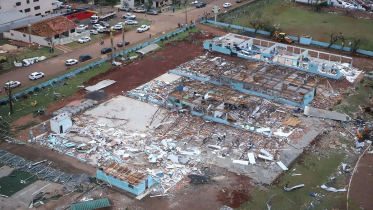 Brazil: Six Killed, Around 750 Injured as Powerful Tornado Devastates Parana State Aerial view of the destruction caused by the powerful tornado in Brazil.
