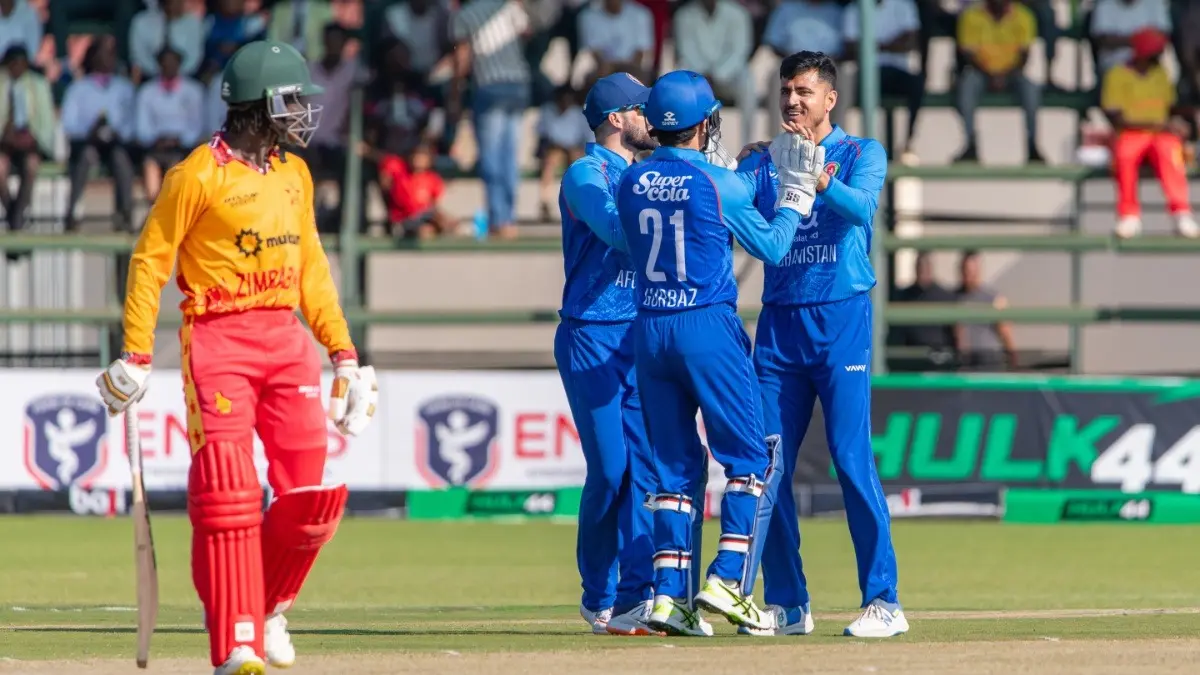 Afghan players celebrating after taking a wicket in the 1st T20I