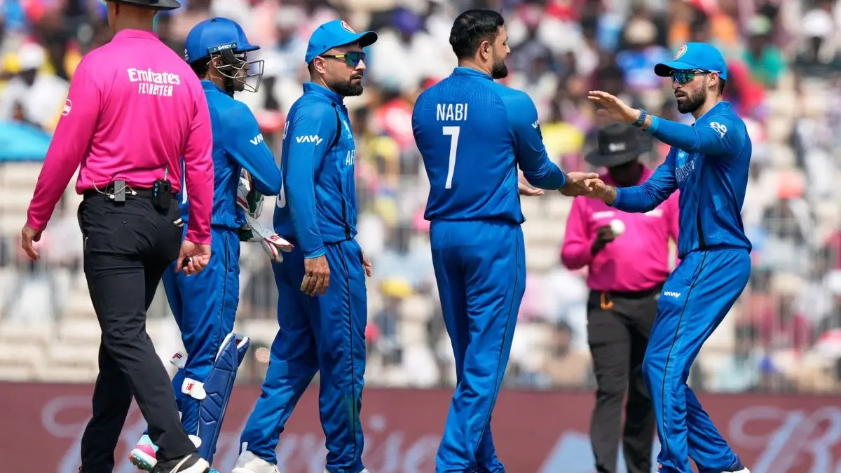 Afghanistan All-Rounder Hit With A Sanction For Breaching ICC Code Of Conduct During T20 World Cup Clash Against South Africa Afghanistan team celebrating a wicket