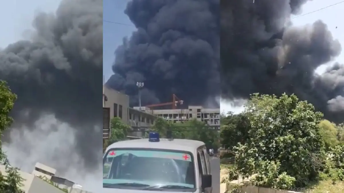 Video Shows Air India Plane Bursting Into Flames After Crashing Near Residential Area In Ahmedabad Video Shows Air India Plane Bursting Into Flames After Crashing Near Residential Area In Ahmedabad