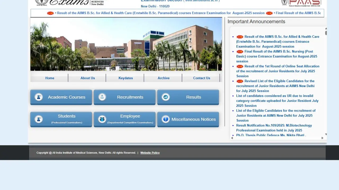 AIIMS BSc Paramedical Result 2025 Announced at aiimsexams.ac.in, Direct Link to Check AIIMS BSc Paramedical Result 2025 Announced