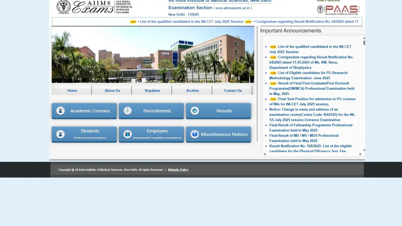 AIIMS INI CET 2025 Result Declared at aiimsexams.org, Here's How to Check AIIMS INI CET 2025 Result to Be Out Today at aiimsexams.org, Here's How to Check