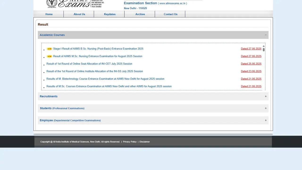 AIIMS MSc Nursing Result 2025 Out
