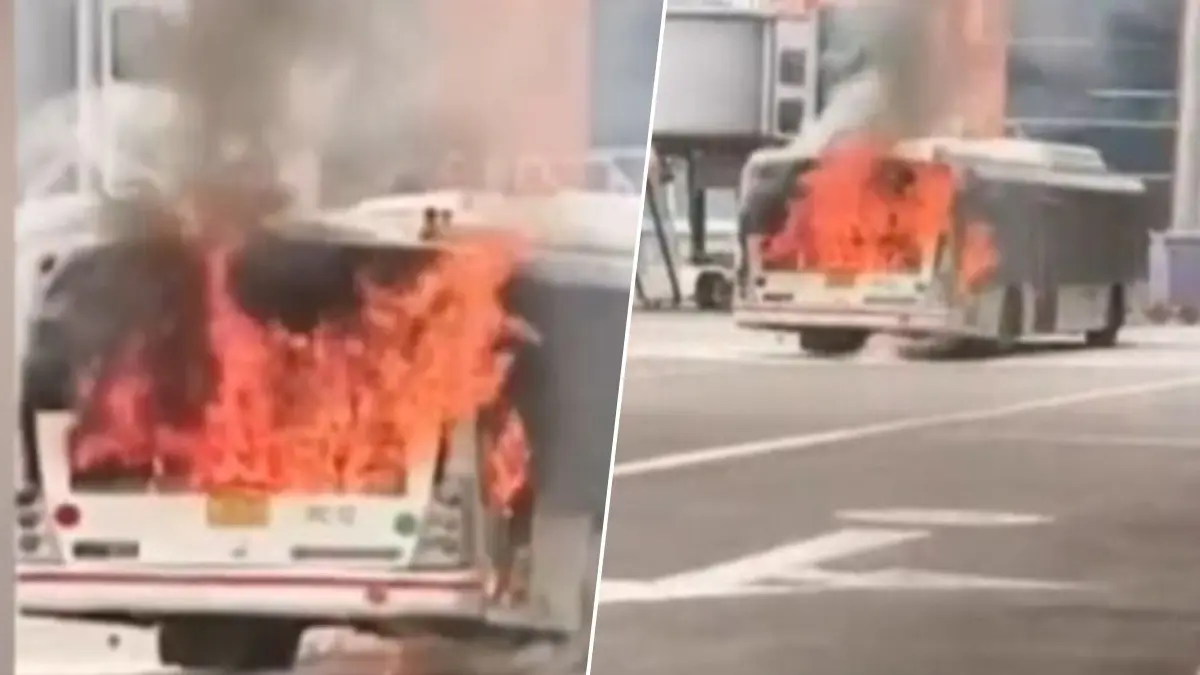 Air India bus catches fire at T3