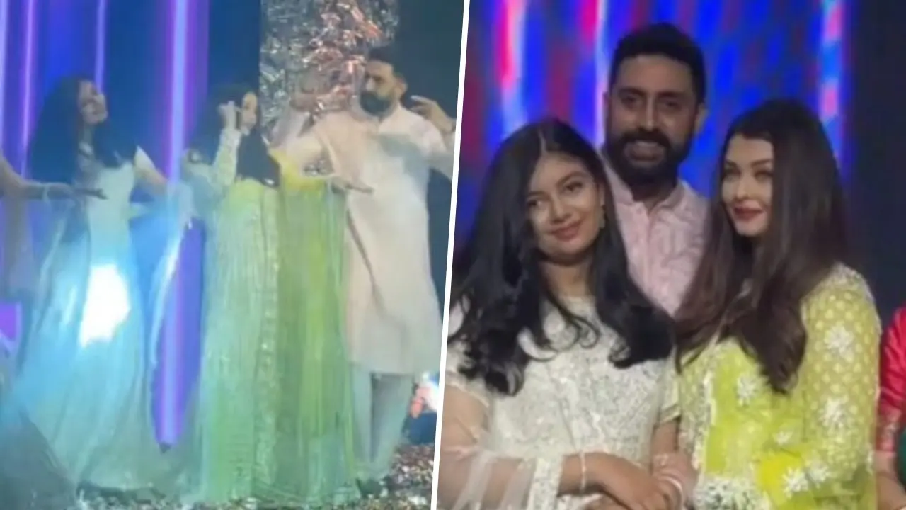 Aishwarya, Aaradhya and Abhishek at relative's wedding