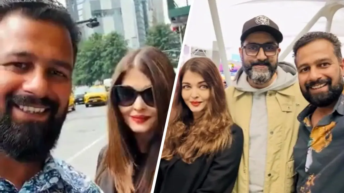 Aishwarya Rai-Abhishek Bachchan Happily Pose With A Fan During Vacation, Videos Go Viral Aishwarya and Abhishek pose with a fan.