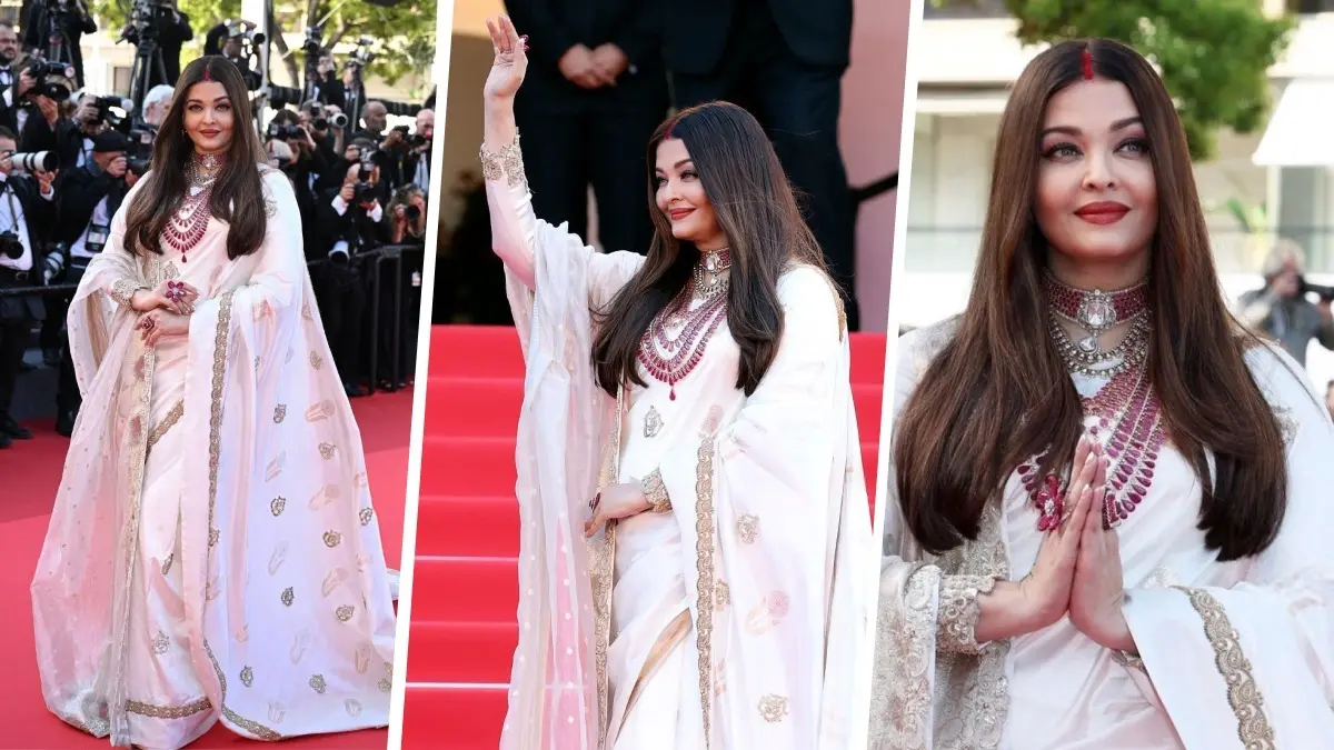 'Queen Of Cannes' Aishwarya Rai Aces Traditional Look At French Riviera With Sindoor, Banarasi Saree By Manish Malhotra And Red Ruby Aishwarya Rai at Cannes