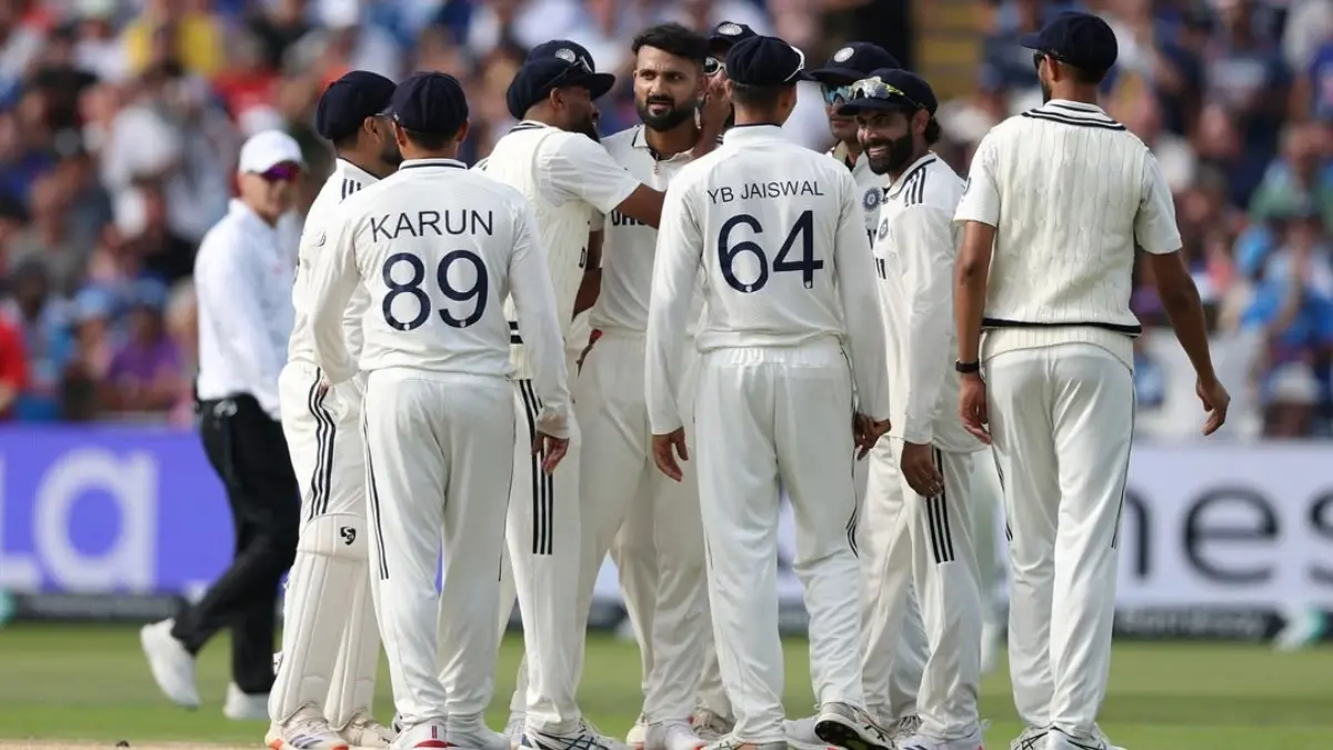 Akash Deep celebrates the fall of Joe Root's wicket