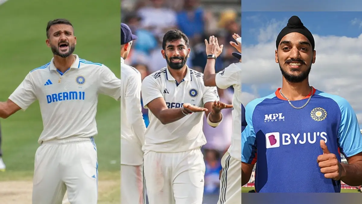 Akash Deep (L), Jasprit Bumrah (C), Arshdeep Singh (R)