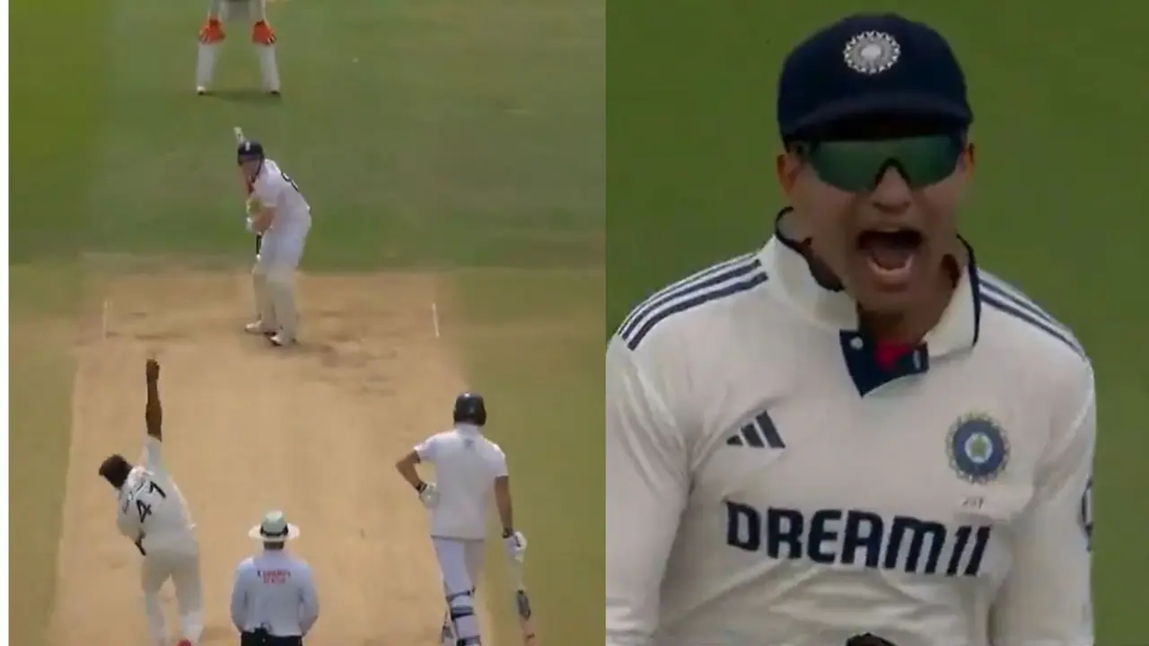 akash deep takes harry brook wicket as shubman gill fiery celebration video viral india vs england 2nd test edgbaston