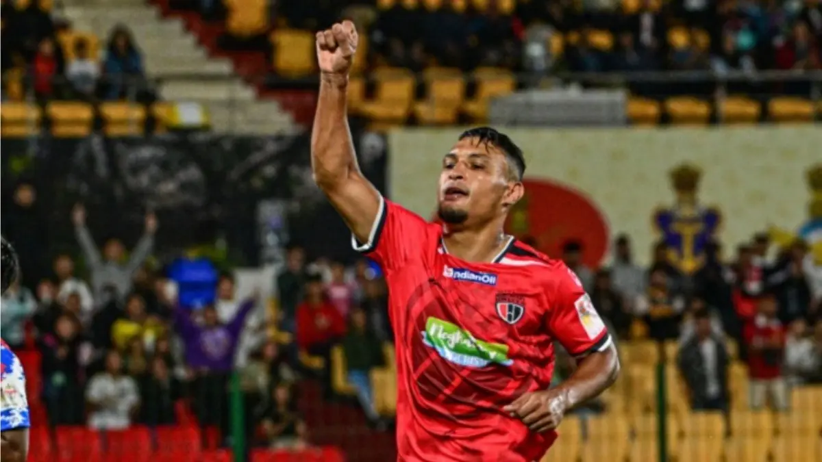 Durand Cup 2025: Alaaeddine Ajaraie's Hattrick Helps NorthEast United Thrash Malaysian Armed Forces, Clinch Commanding 3-1 Triumph In Shillong Alaaeddine Ajaraie celebrating after scoring against Malaysian Armed Forces