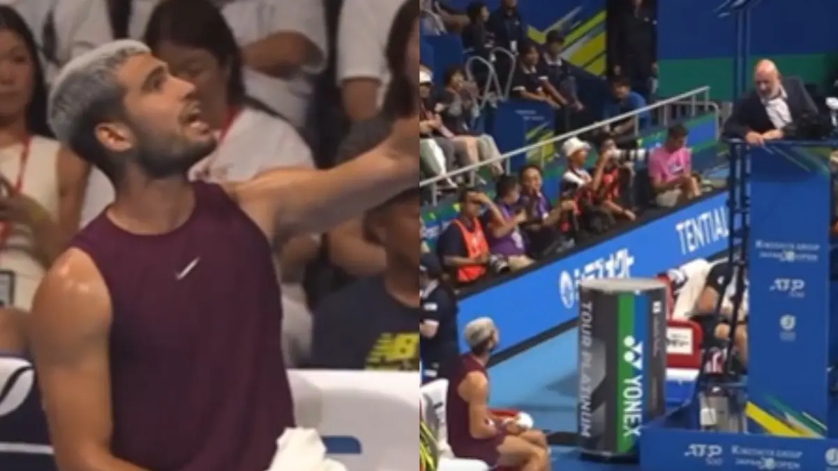 WATCH | Carlos Alcaraz Loses Cool on Chair Umpire During Japan Open 2025 Final vs Taylor Fritz: 'Can’t go to Ask For Balls' Alcaraz loses cool