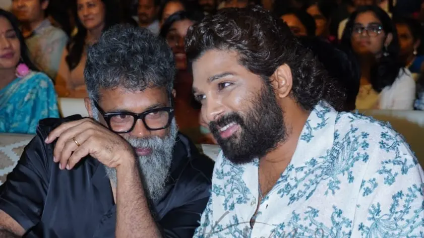 Allu Arjun Ends Rift Rumours With Pushpa 2 Director Sukumar, Confirms No Delay In Release Allu Arjun and Sukumar at Maruti Nagar Subrahmanyam pre-release event