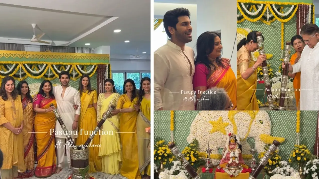 Allu Sirish-Nayanika’s Pre-Wedding Festivities Begin With Pasupu Ritual, New Mom Upasana Kamineni Marks Her Attendance Allu Sirish-Nayanika’s Pre-Wedding Festivities Begin With Pasupu Ritual, New Mom Upasana Kamineni Marks Her Attendance