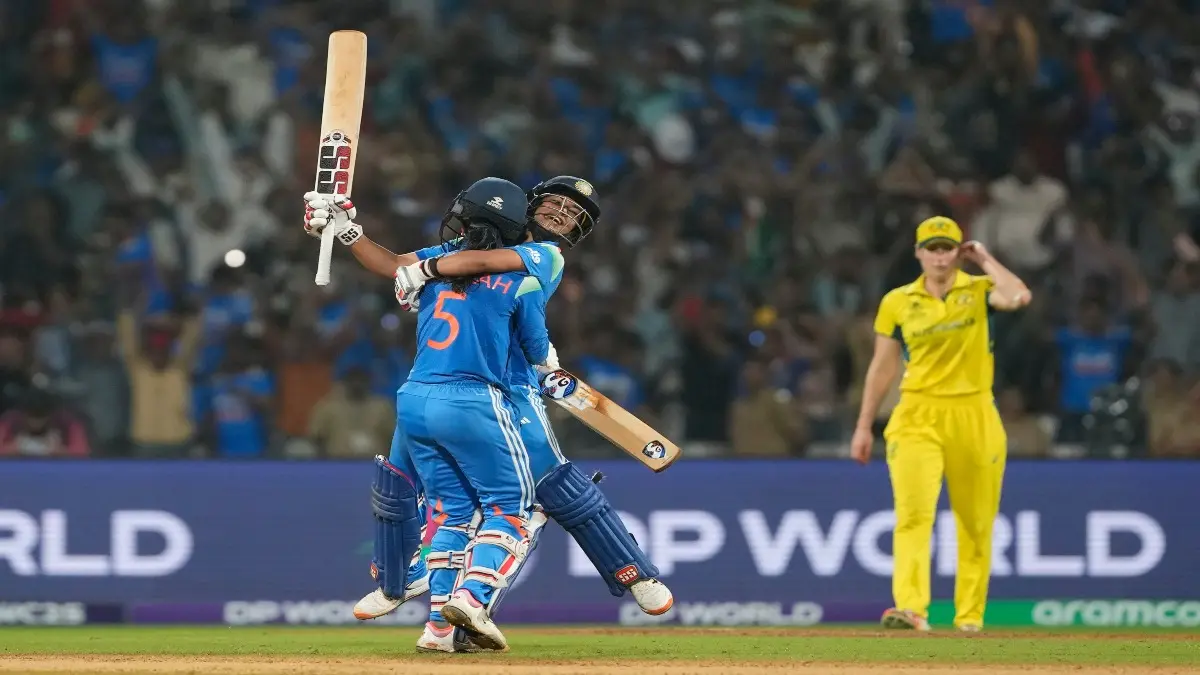 Amanjot Kaur and Jemimah Rodrigues celebrate India's victory
