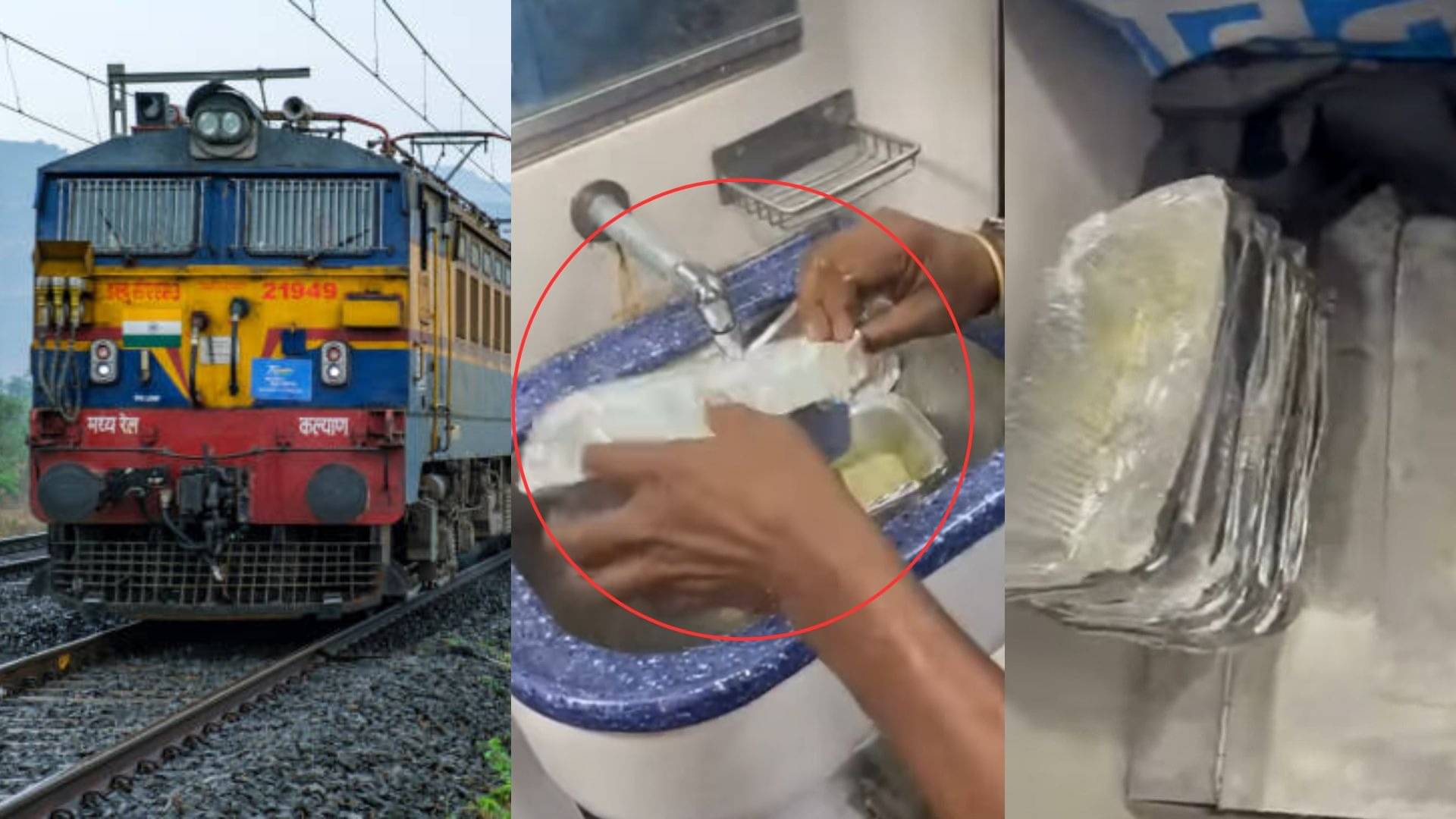 amrit bharat express pantry car employee caught washing used plates train toilet video indian railway action 