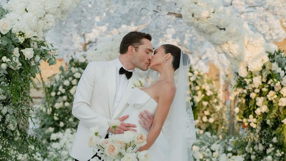 Amy Jackson and Ed Westwick after saying their I dos.