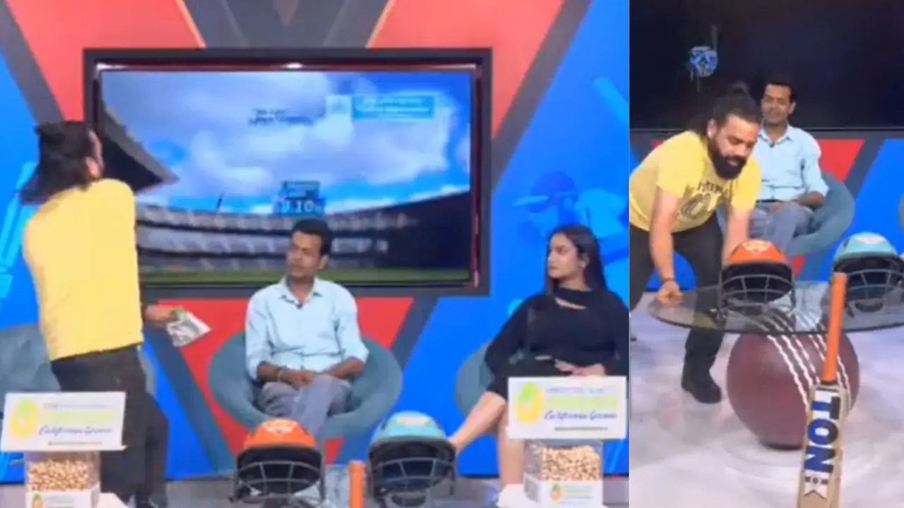 anchor get angry on Rishabh pant breaks tv on live show after lsg vs srh match video viral