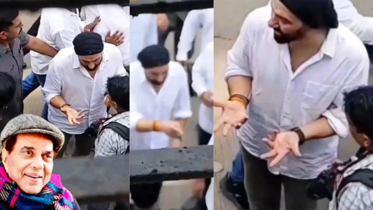 angry Sunny Deol lashing out at paparazzi during Dharmendra asthi visarjan
