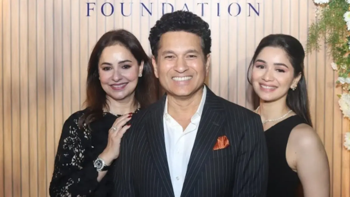 'Here's To Forever': Sara Tendulkar Follows Mumbai Indians' Footsteps, Shares Heartwarming Post For Parents Sachin And Anjali Anjali, Sachin, and Sara Tendulkar posing during an event