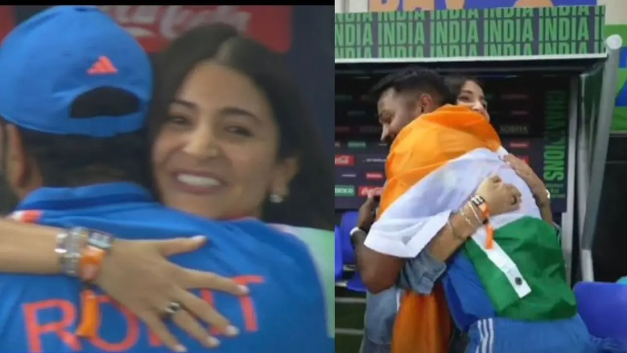 Anushka Sharma hug Indian Captain Rohit Sharma and celebrate with Hardik Pandya video