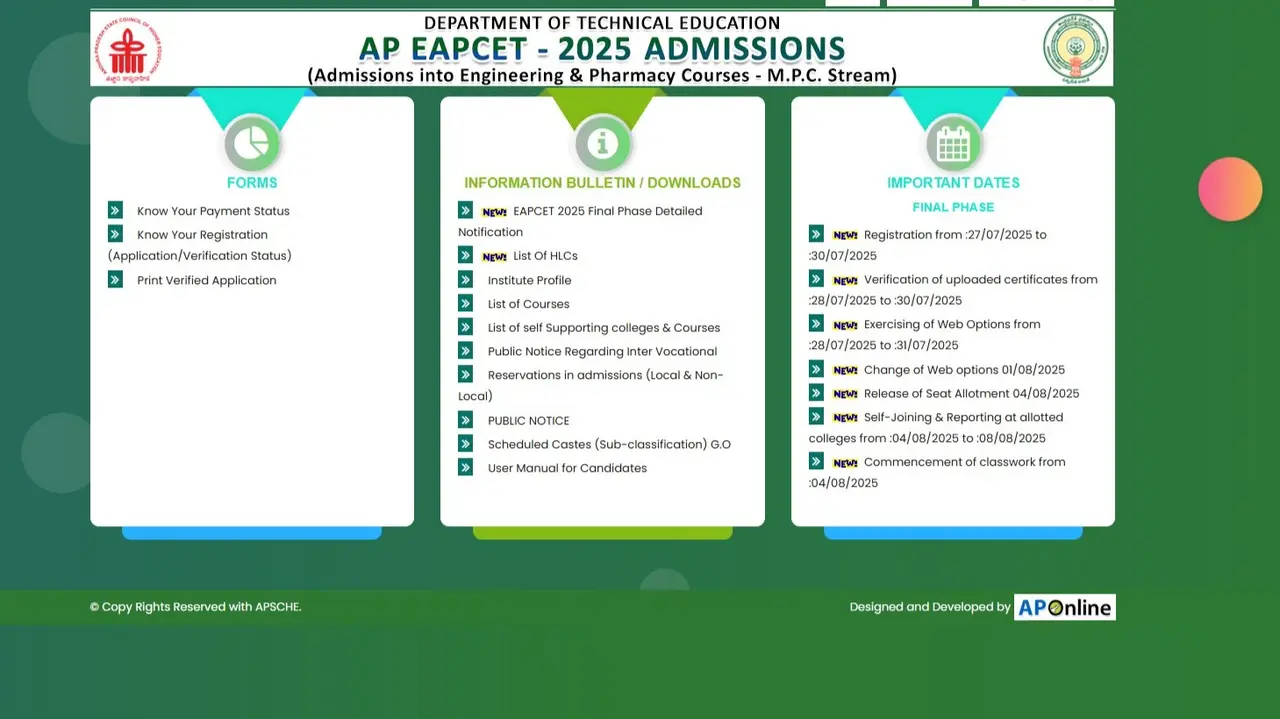 AP EAMCET 2025 Final Phase Seat Allotment Result Out at eapcet-sche.aptonline.in, Direct Link to Check AP EAMCET 2025 Final Phase Seat Allotment Result Out