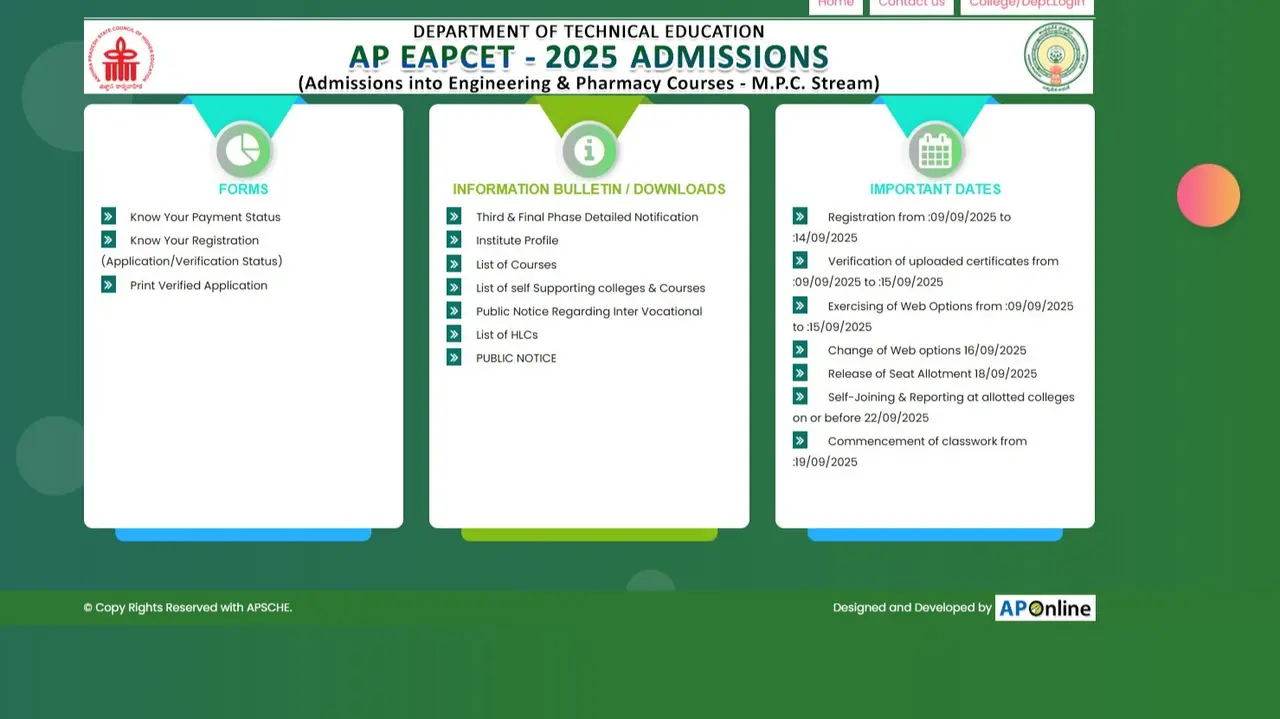 AP EAMCET 2025 Final Phase Seat Allotment Result Releasing Today