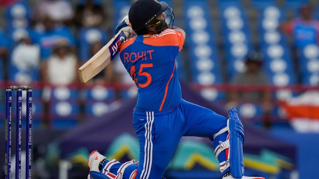 ‘Records Galore’: All records Rohit Sharma broke in his splendid innings for IND vs AUS at T20 WC Rohit Sharma scores a one legged six vs Josh Hazlewood in India vs Australia Super 8 clash at T20 World Cup 2024