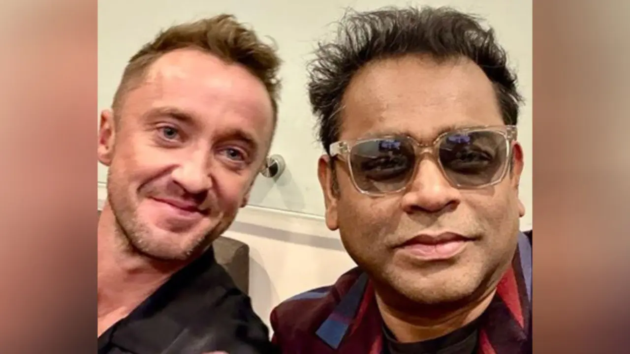 AR Rahman Poses With Harry Porter's Draco Malfoy aka Tom Felton At Gandhi Premiere AR Rahman with Tom Felton.