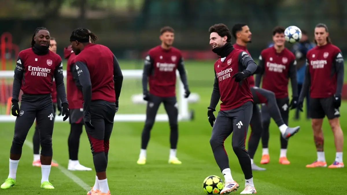 Arsenal players during practice ahead of UCL fixture