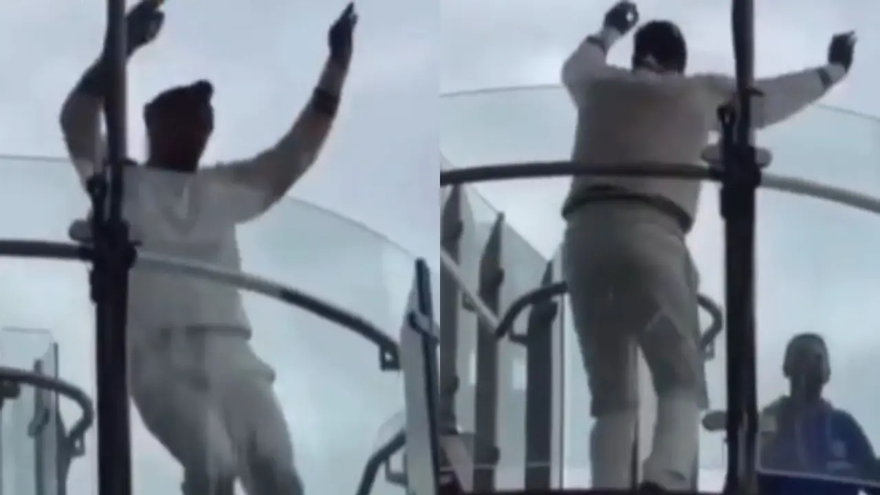 Arshdeep Singh celebrates India's draw at Old Trafford with a bhangra dance.