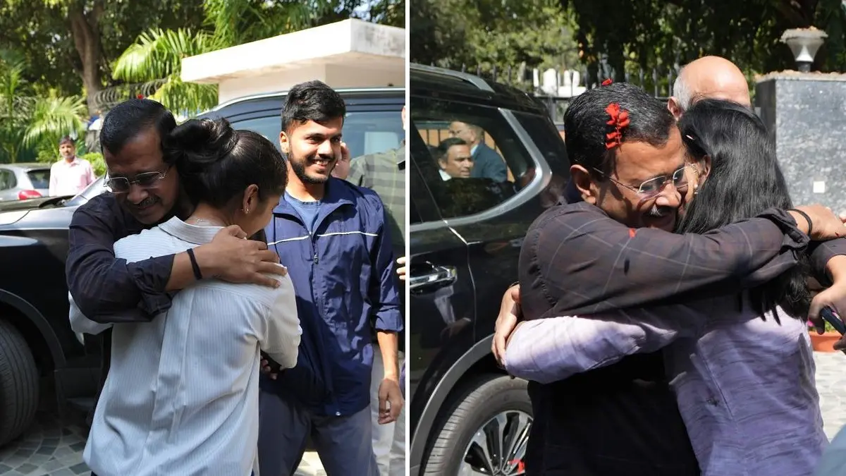 ‘No One is Above Shiva Shakti': Sunita Kejriwal Reacts as Arvind Kejriwal & Manish Sisodia Get Clean Chit Arvind Kejriwal and Manish Sisodia being welcomed by family members