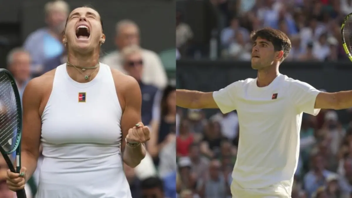 Wimbledon 2025 Review: Carlos Alcaraz, Aryna Sabalenka Emerge Top Contenders After Initial Rounds Aryna Sabalenka (L), Carlos Alcaraz (R)