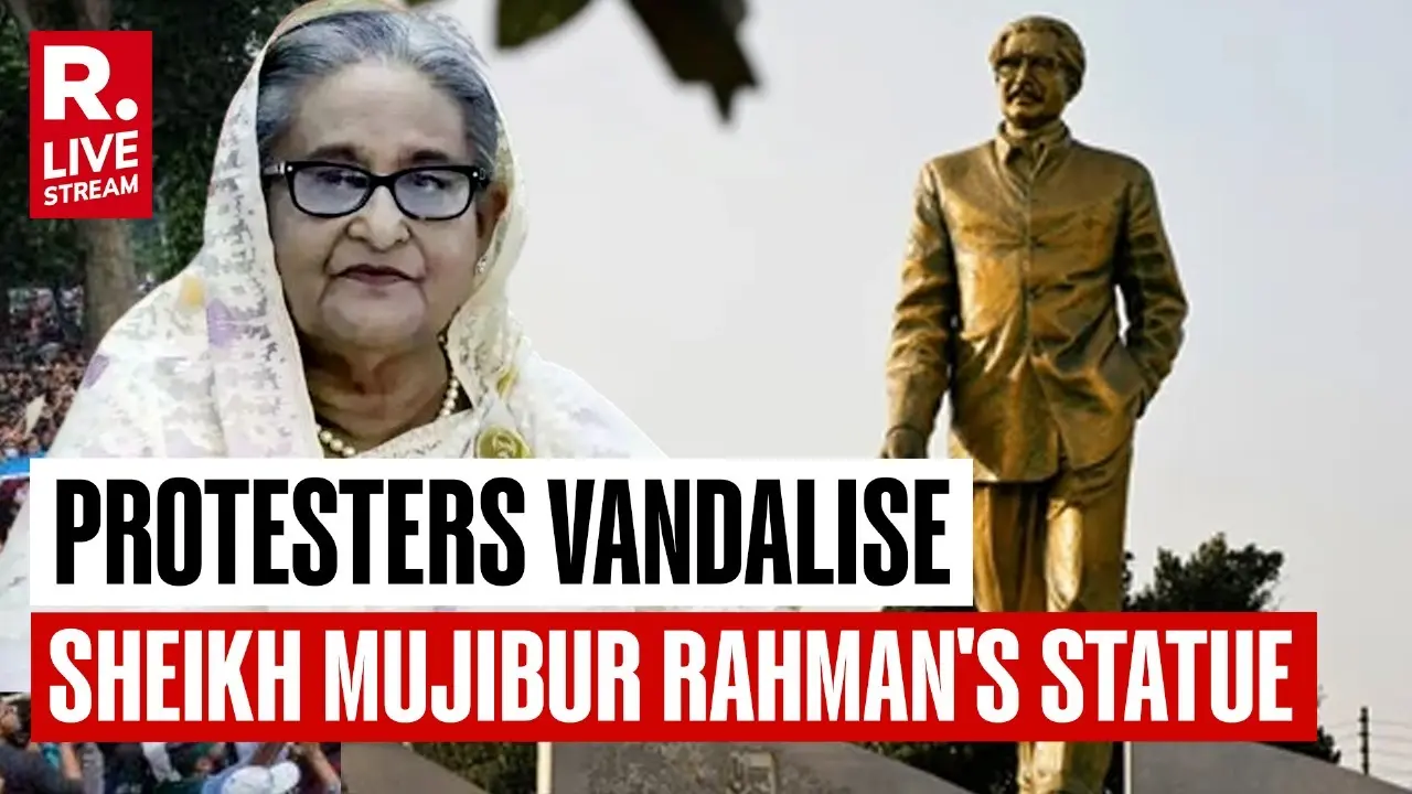 As anti-government protests in Bangladesh escalated on Monday, demonstrators vandalized a statue of ‘Bangabandhu’ Sheikh Mujibur Rahman.