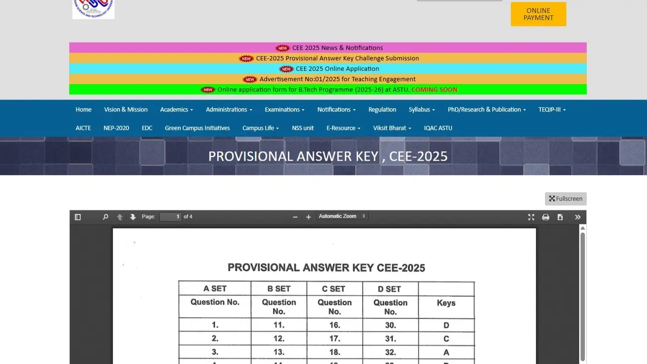 Assam CEE Answer Key 2025 Released