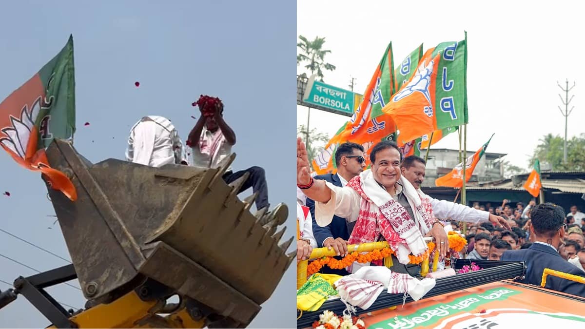 Assam CM Himanta Biswa Sarma Gets Bulldozer Salute on Day 2 Of Jana Ashirwaad Yatra