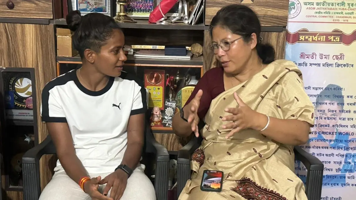 Assam Sports Minister Nandita Gorlosa Felicitates World Champion Uma Chetry Following India's Women's World Cup Victory Assam Sports Minister Nandita Gorlos meets World Champion Uma Chetry