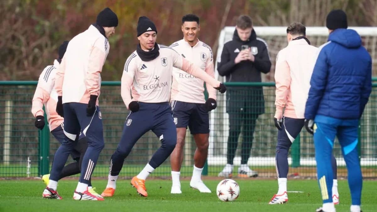 Aston Villa squad training in Tamworth, England