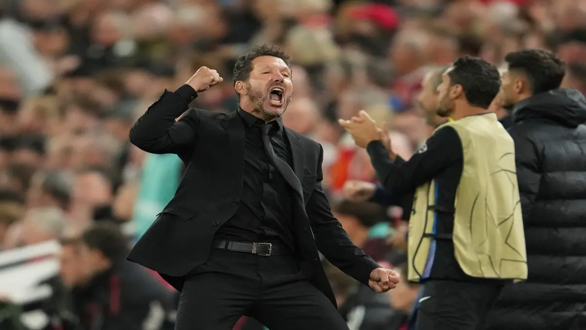 Atletico Madrid Coach Diego Simeone Breaks Silence After Angry Confrontation With Liverpool Fans: 'I'm A Human' Atletico Madrid manager Diego Simeone celebrates at Anfield