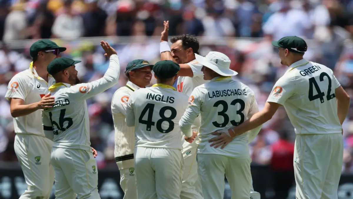 Australia players celebrate a wicket