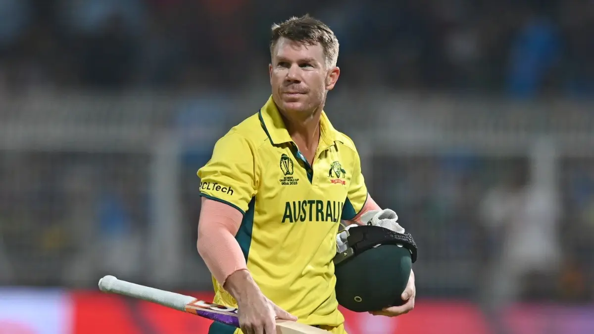 Australia's David Warner during the ICC Men's Cricket World Cup 2023