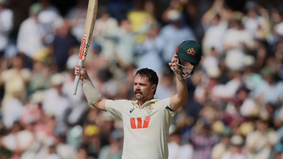 Australia's Travis Head celebrates his century in Adelaide against England
