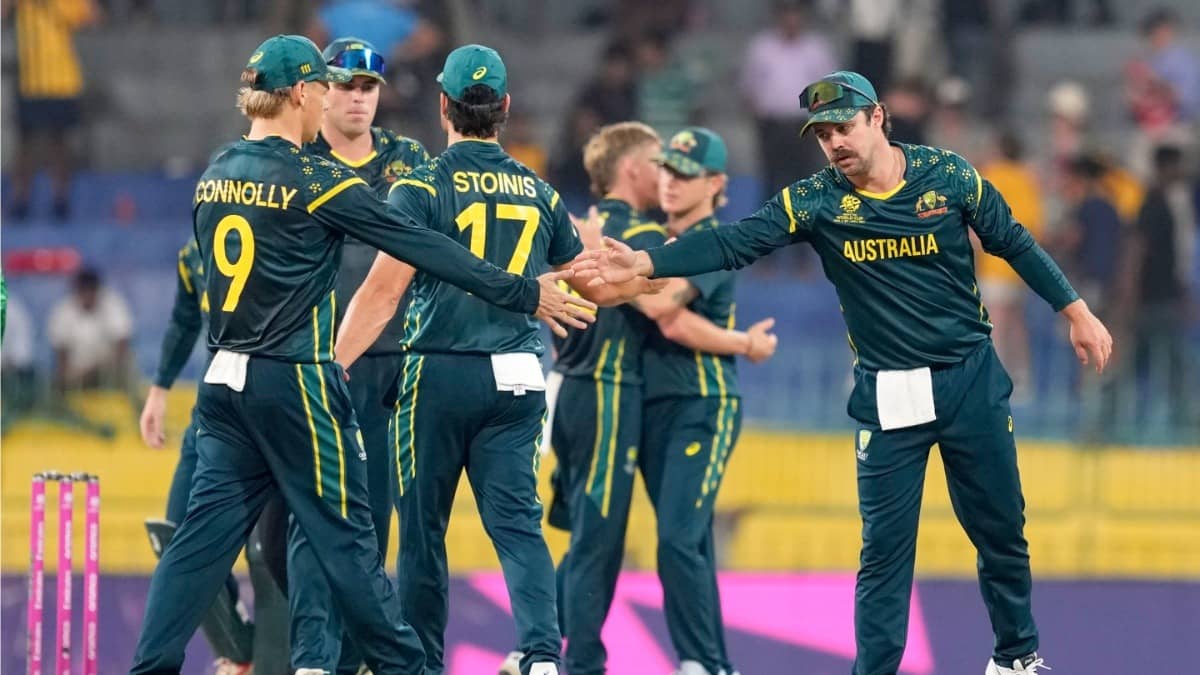 Australian players celebrate after win over Ireland