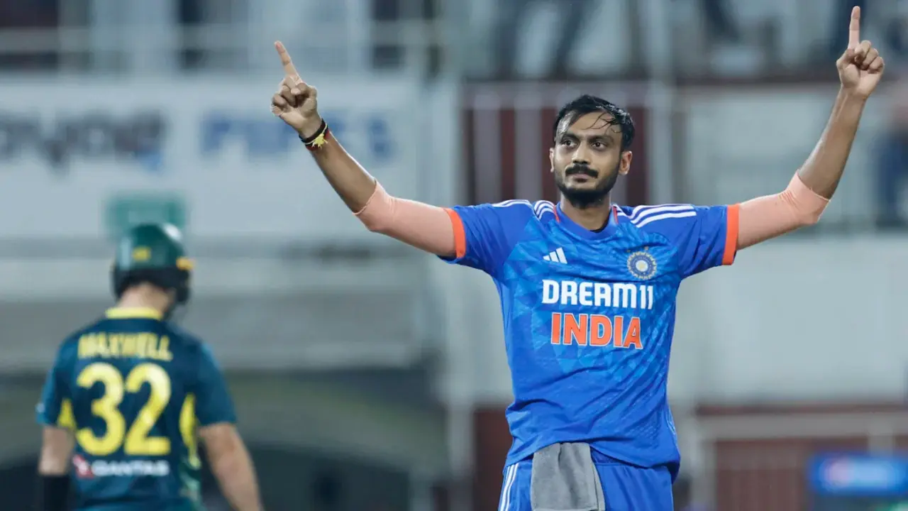 Axar Patel celebrates after taking a wicket during the India vs Australia series