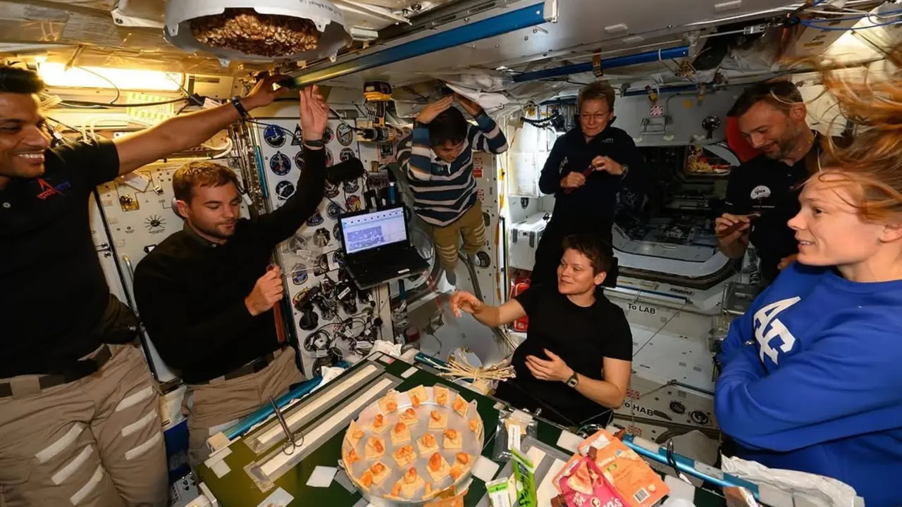 Axiom-4 Crew Enjoying Meal at ISS